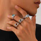 Pleated Lava Metal Gemstone Ring For Men - Viexta