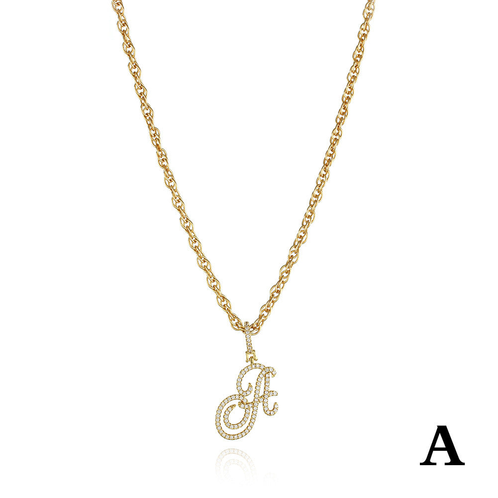 26 Letter Zircon 18k Gold Necklace