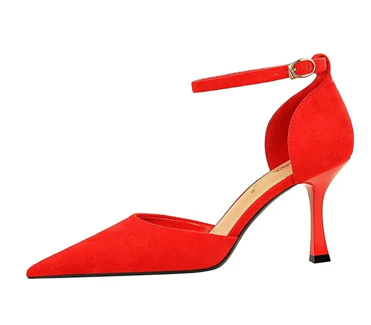 Slimming Suede Shallow Mouth Pointed-toe Heels - Viexta