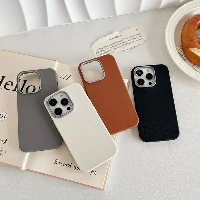Plain Leather Solid Color iPhone Cover - Viexta
