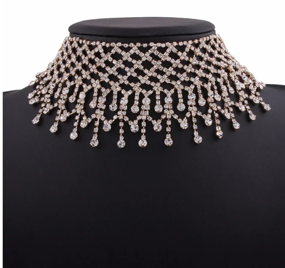 Rhinestone Fringed Necklace Chain - Viexta