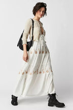 Summer V-neck Sleeveless Waist Embroidered Dress - Viexta