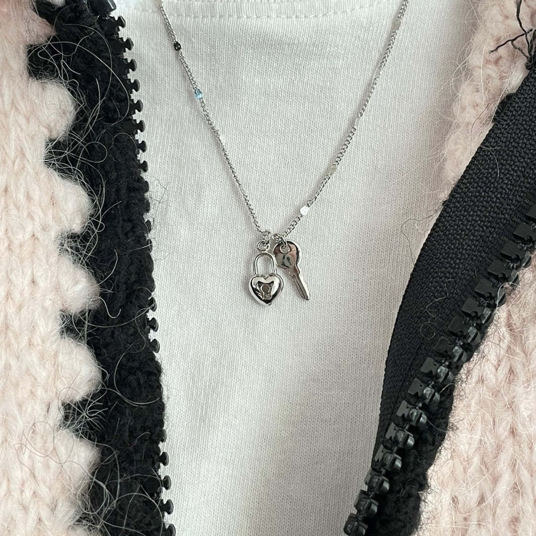 titanium-steel-love-pendant-key-lock-multi-layer-necklace