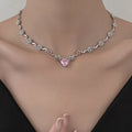 Rhinestone Love Rose Chain Necklace - Viexta
