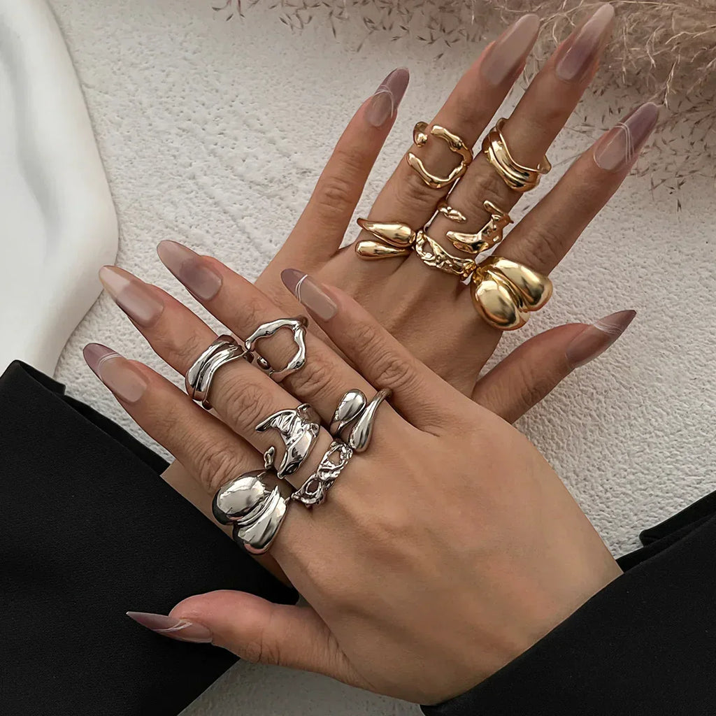 ins-style-irregular-glossy-ring-set - Viexta