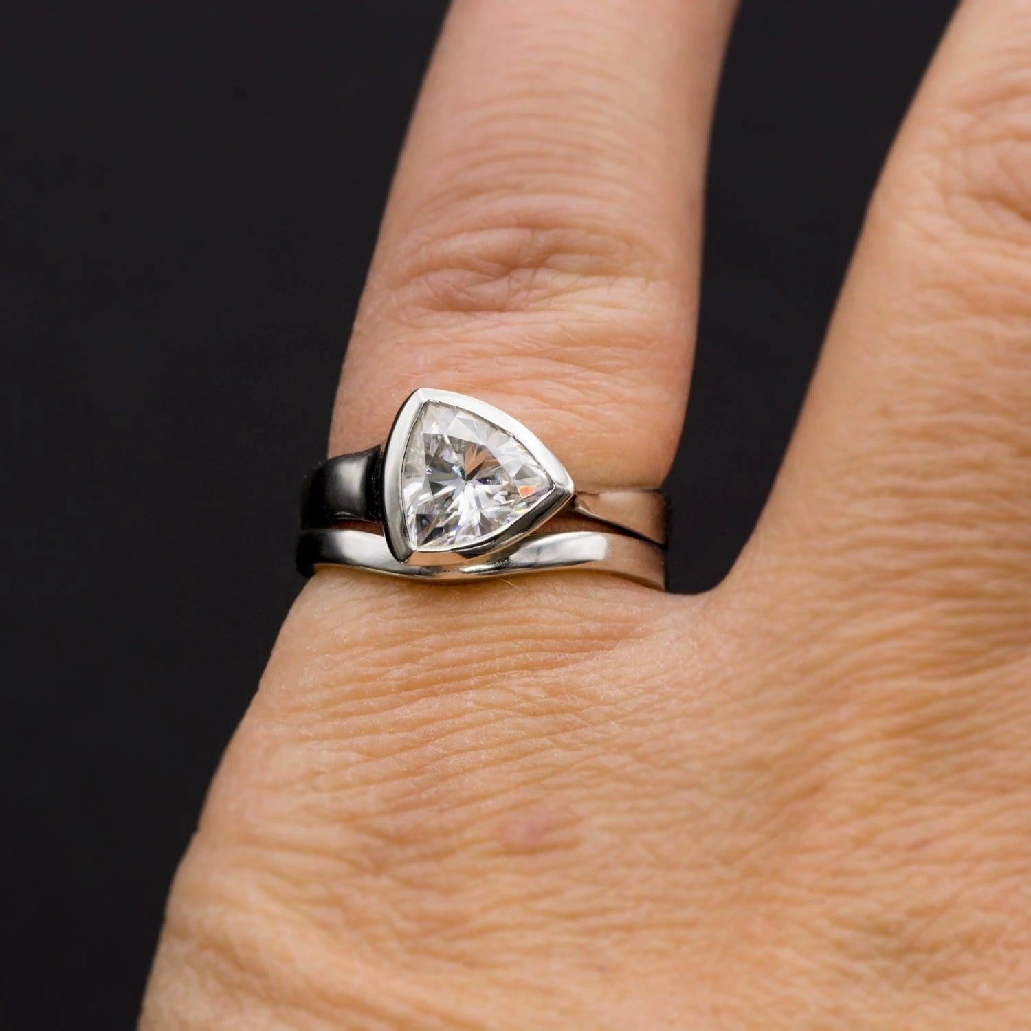 2Set Triangle Rhinestone Zircon Ring Ornament Suit