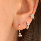 Brass Zircon Geometric Flower Three-piece Set