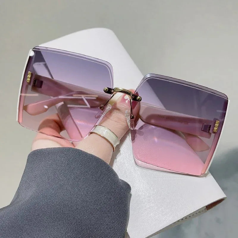 Square Rimless Cut Edge Sunglasses - Viexta