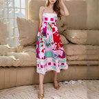 New Sleeveless High Waist Print Dress - Viexta