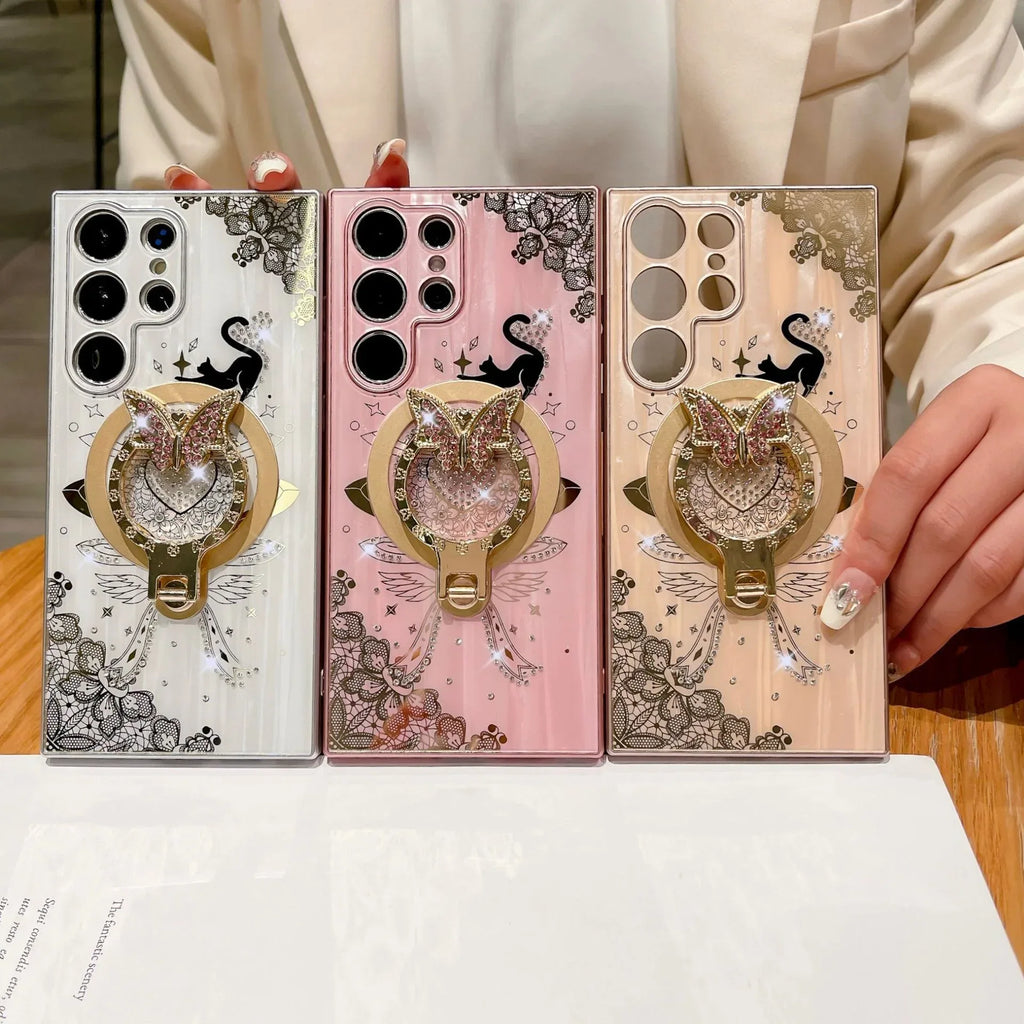 Minimally Designed Encrusted Butterfly Stand Samsung S22 Case - Viexta