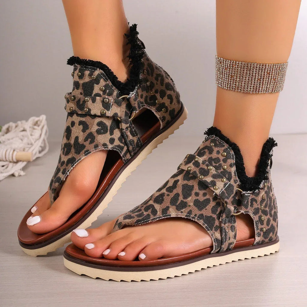 Denim Thong Sandals With Rear Zipper - Viexta