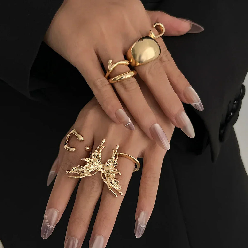 cold-butterfly-glossy-ring-set - Viexta