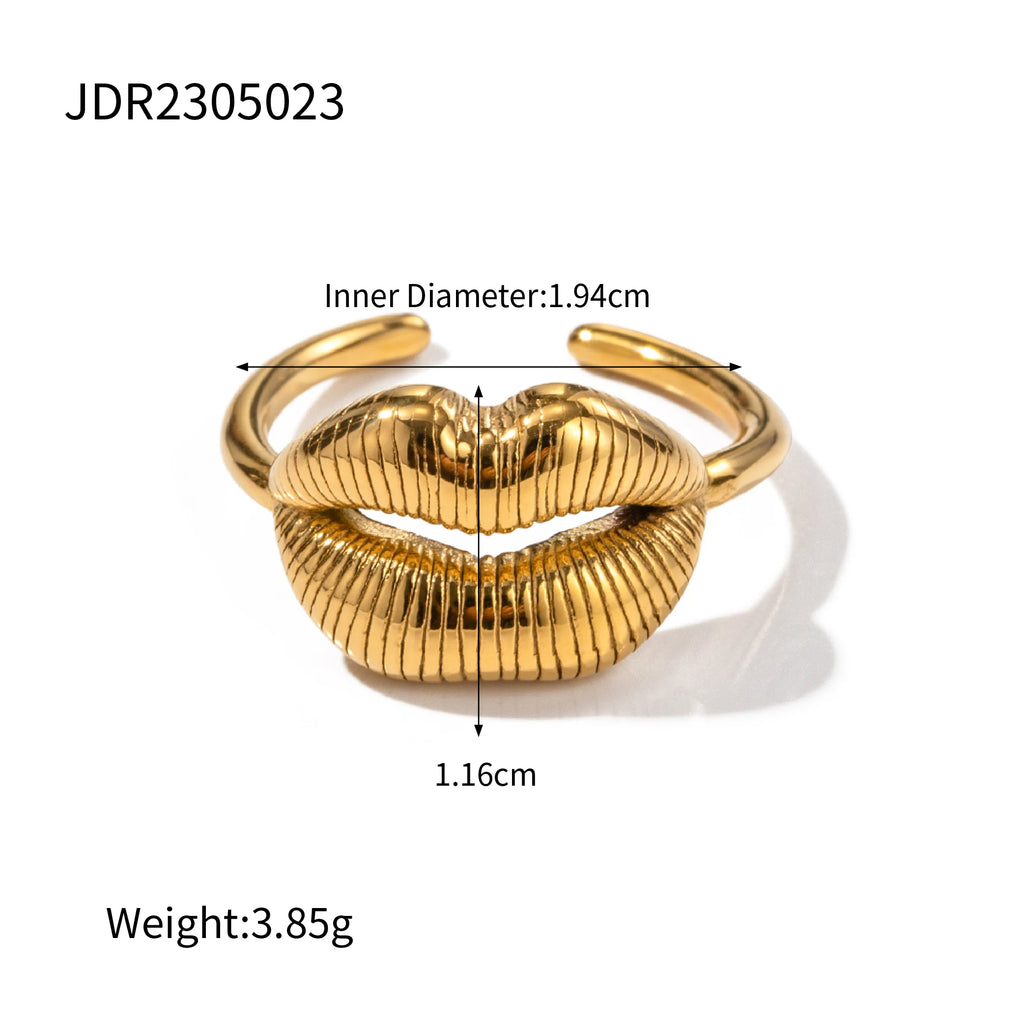 Trendy Stainless Steel Lip Design Finger Rings Gold Color Ring Plated Occident Jewelry Women Gift
