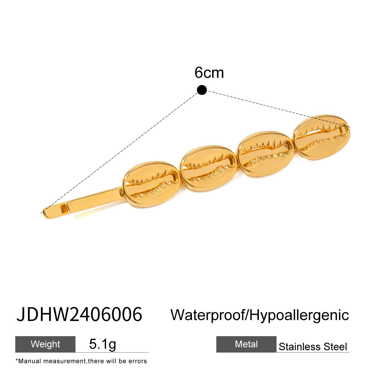Stainless steel shell hair clip with bangs and metal hair accessories