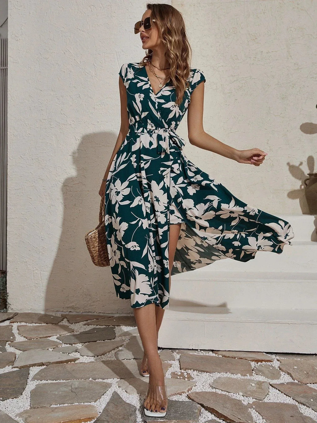 V-neck Bohemian Print Dress - Viexta