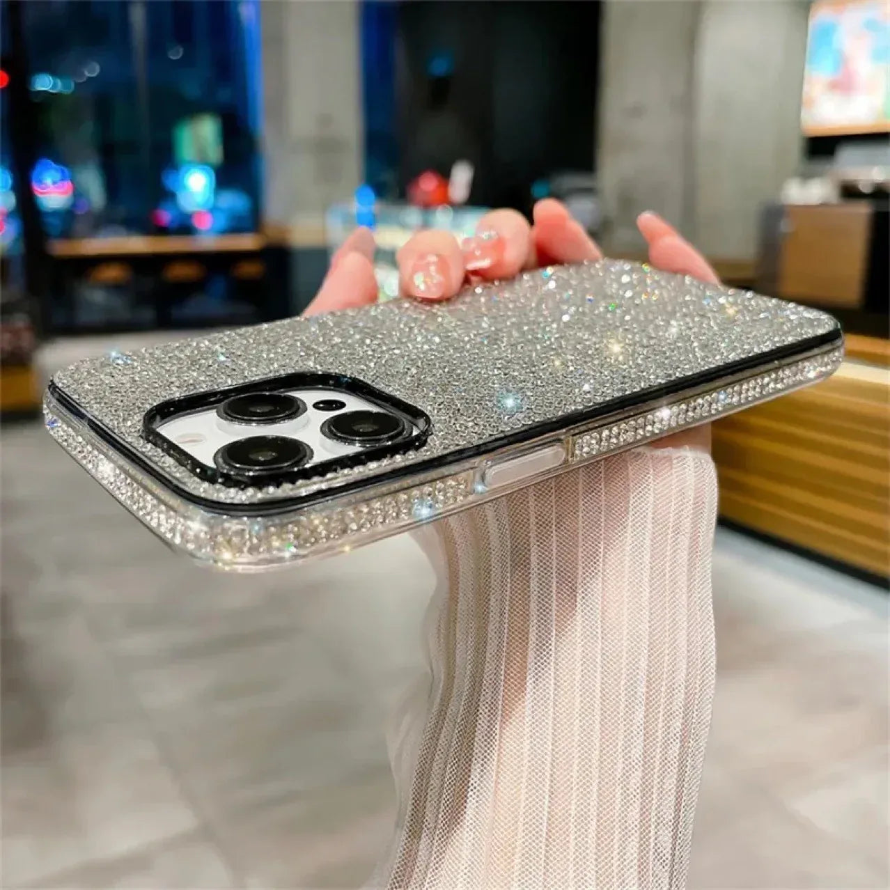 Gradient Edge Diamond Starry Sky Rhinestone iPhone Case - Viexta