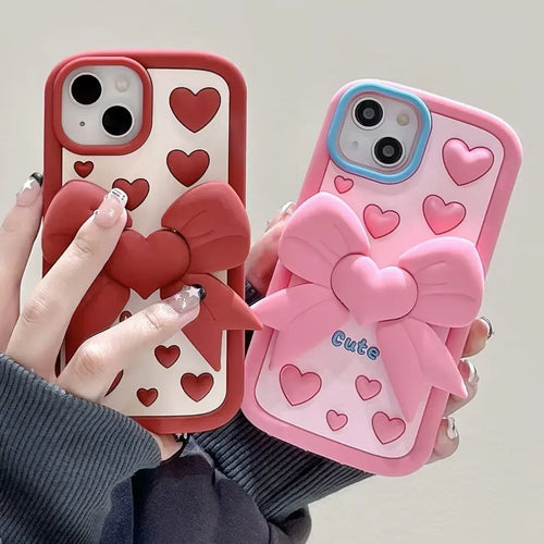 3D Bracket Bow Heart iPhone Case - Viexta