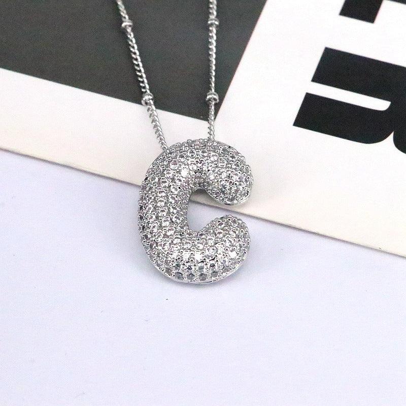 brass-zircon-bubble-letter-pendant-necklace - Viexta