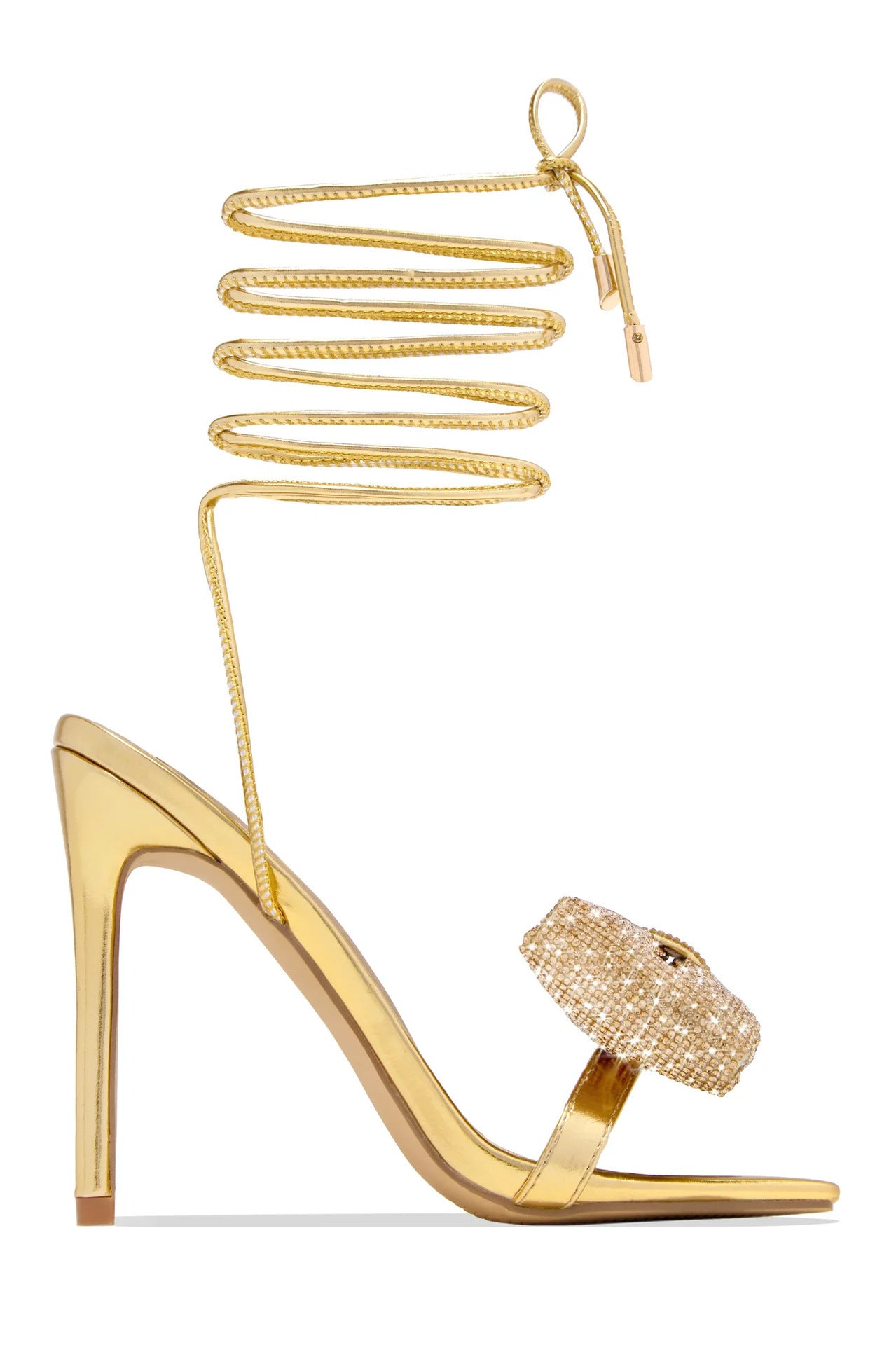 Rhinestone Bow Cross Strap High Heels