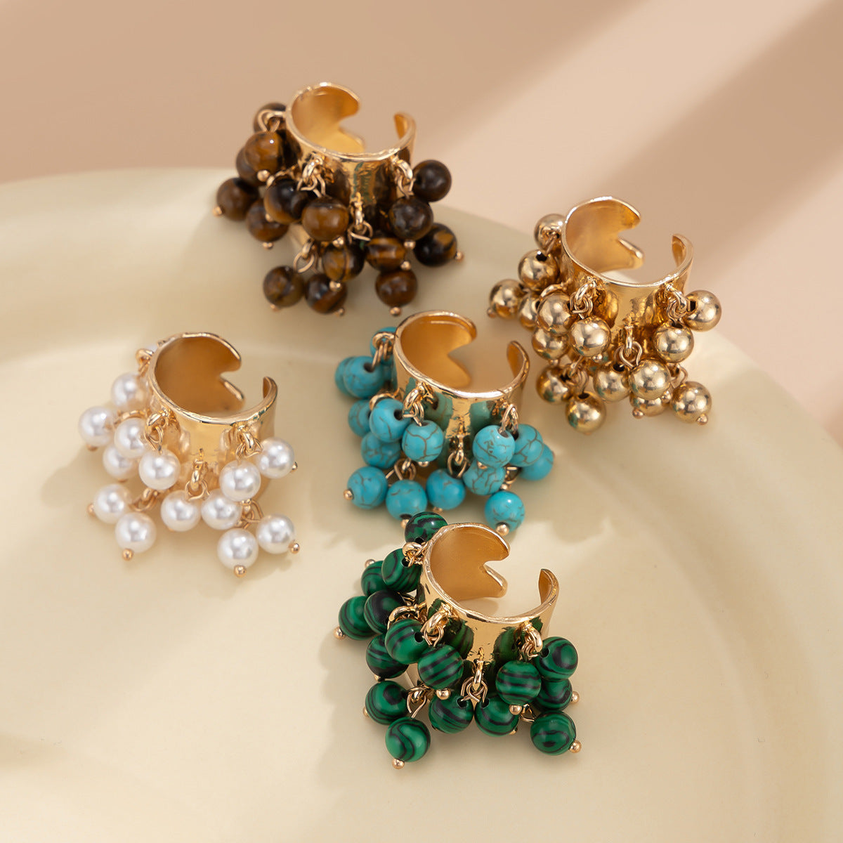 Retro Colorful Pearl Tassel Ring