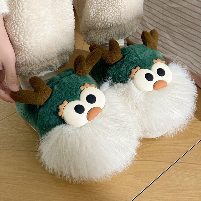 Cute Cartoon Christmas Deer Plush Shoes