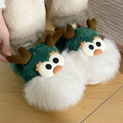 Cute Cartoon Christmas Deer Plush Shoes