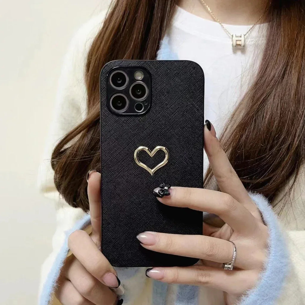 Bronzing Heart Leather iPhone Case - Viexta