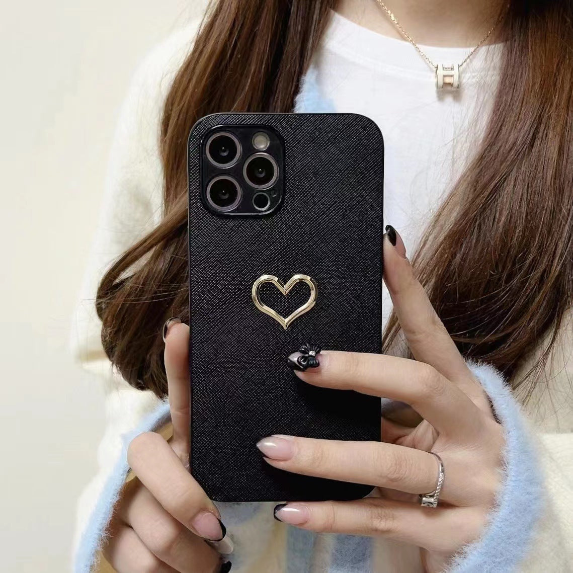 Bronzing Heart Leather iPhone Case