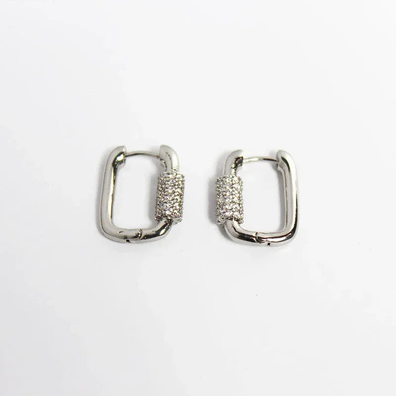 Microset Zircon Square Hoop Earrings - Viexta
