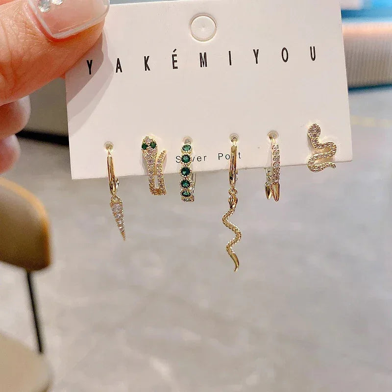 6piece Snake-like Earring Punk Set - Viexta
