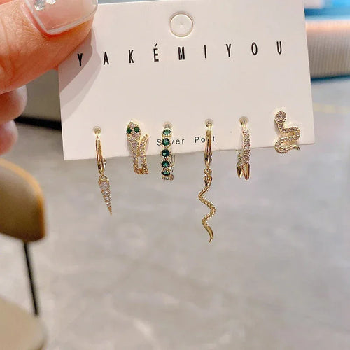 6piece Snake-like Earring Punk Set - Viexta