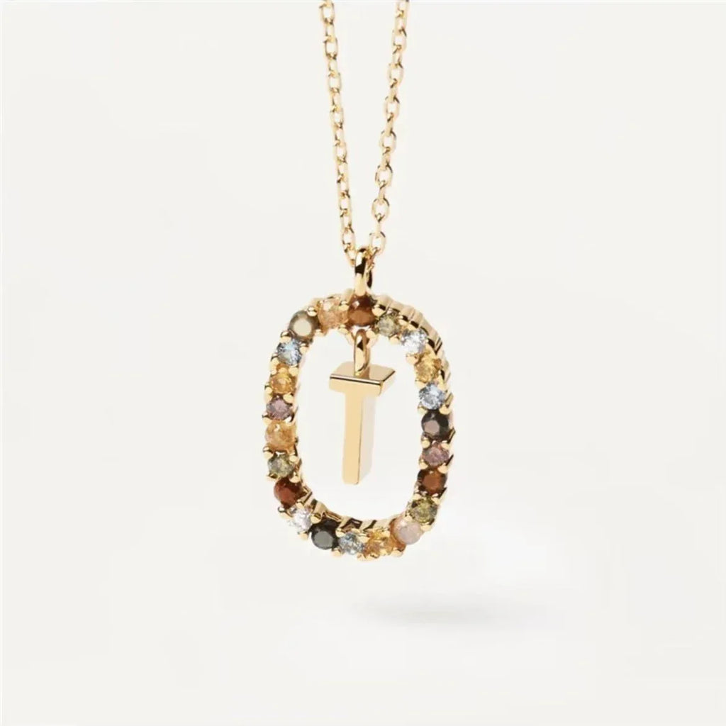 Colored Rhinestone Alphabet Necklace - Viexta