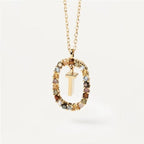 Colored Rhinestone Alphabet Necklace - Viexta