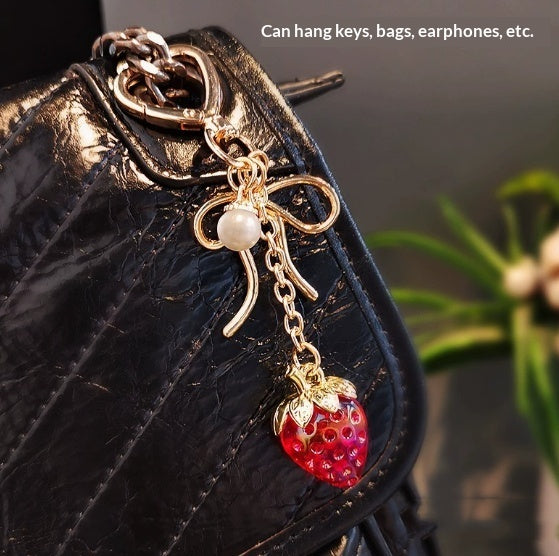 Versatile Transparent Strawberry Phone Charmkeychain