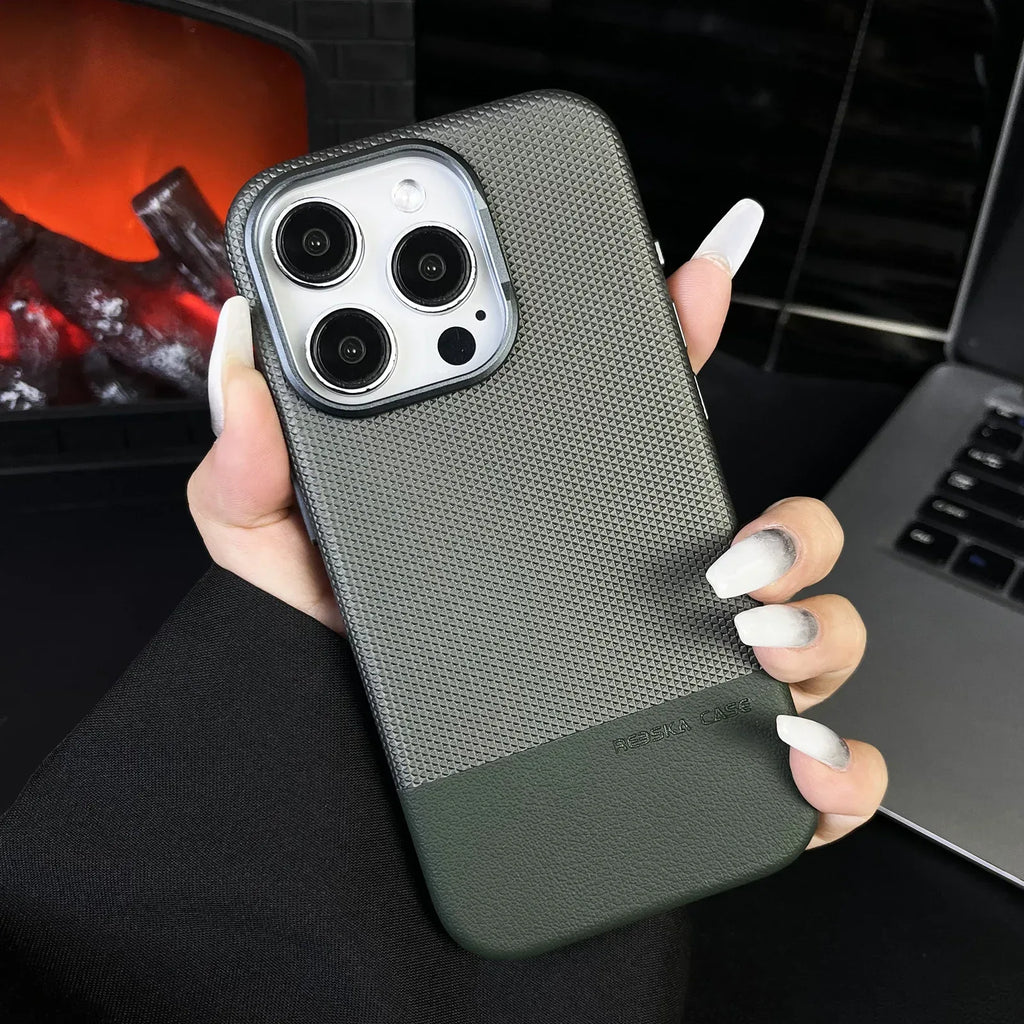 Dragon Scale Texture Stitching Leather iPhone Case - Viexta