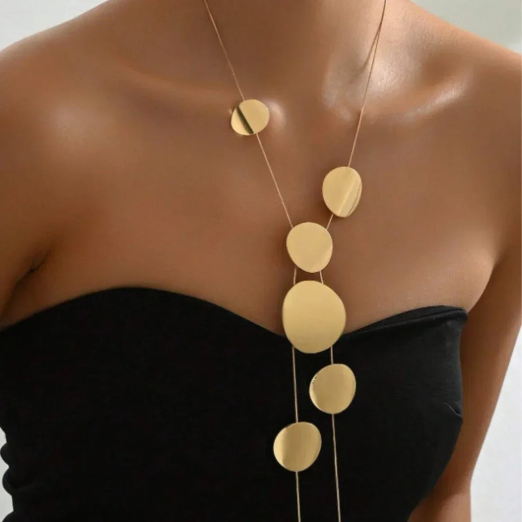 Long Trendy Wafer Hollow Necklace - Viexta
