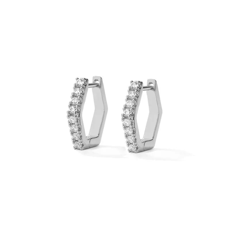 Hexagon Zircon-embedded Earrings - Viexta