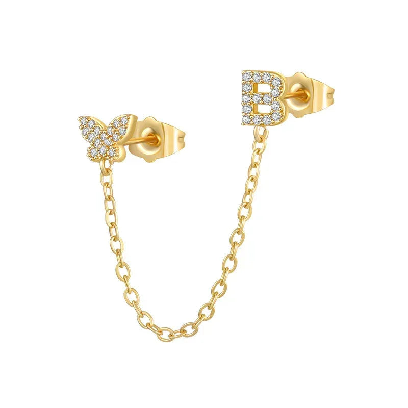 Women's Zircon Butterfly Alphabet One Piece Stud Earrings - Viexta