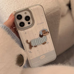 Cute Blue Milk-colored Embroidered Puppy iPhone Case - Viexta