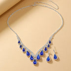 Sapphire Crystal Blue Clavicle Neckpiece Set - Viexta