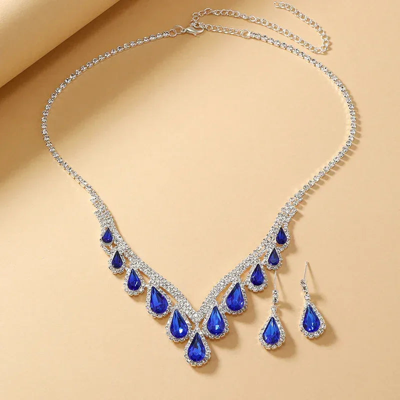 Sapphire Crystal Blue Clavicle Neckpiece Set - Viexta