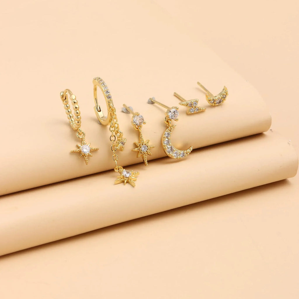14k 6piece Women's Ear Stud Set - Viexta