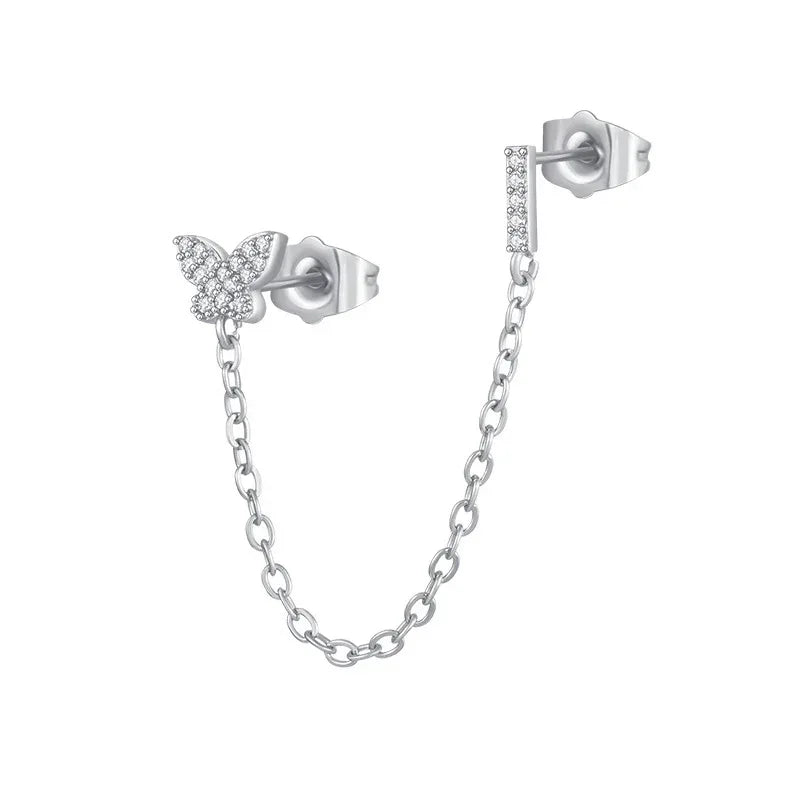 Women's Zircon Butterfly Alphabet One Piece Stud Earrings - Viexta