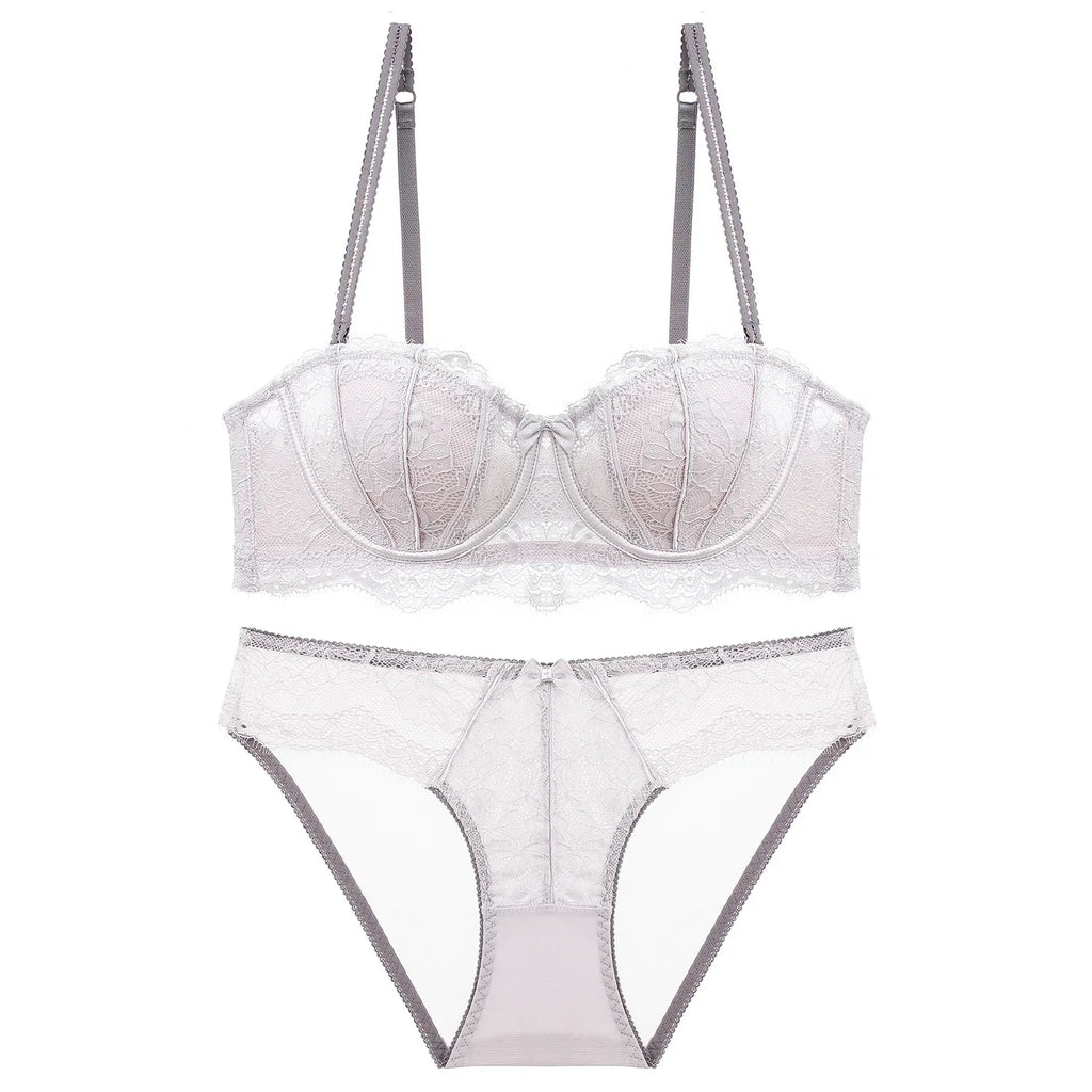french-lace-lingerie-womens-half-cup-strapless-non-slip-backless-bra - Viexta
