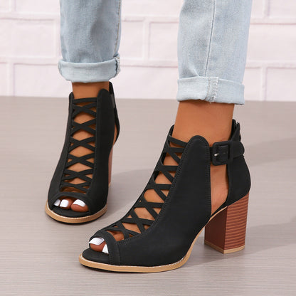 Women's Round Toe Buckle Boots