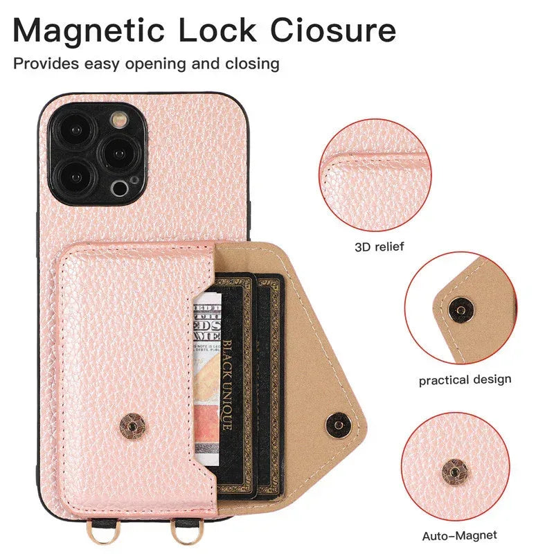 Solid Color Litchi Coin Purse iPhone Case - Viexta