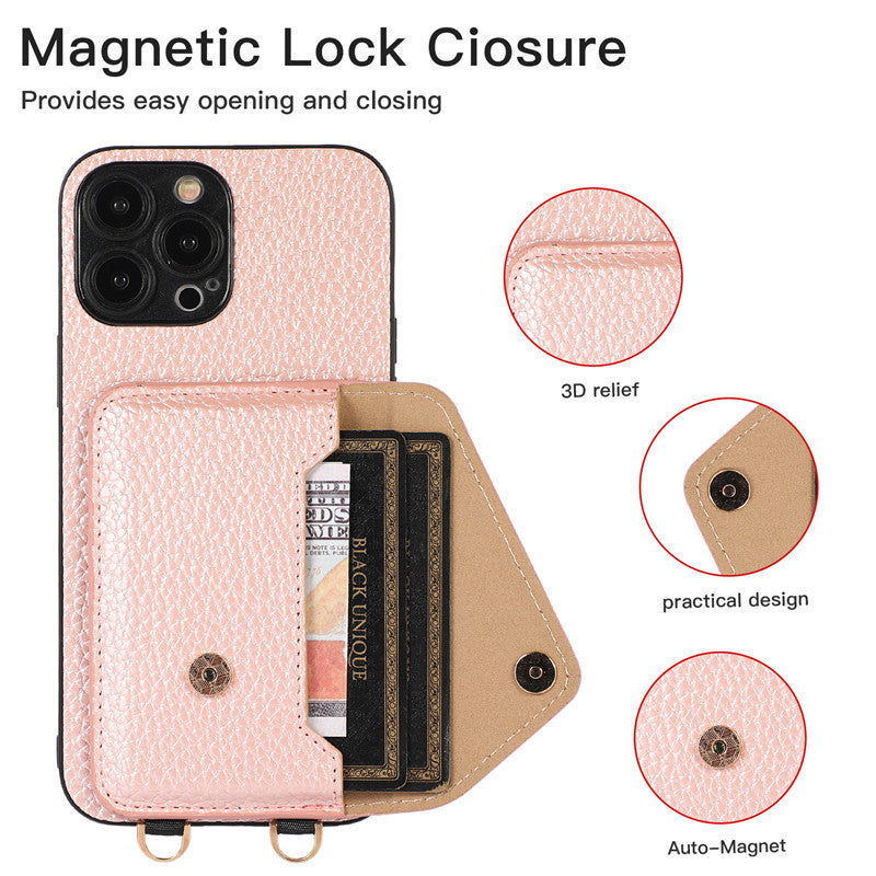 Solid Color Litchi Coin Purse iPhone Case