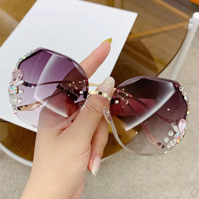 Women's Fashion Rimless Cut Edge Diamond Sunglasses - Viexta