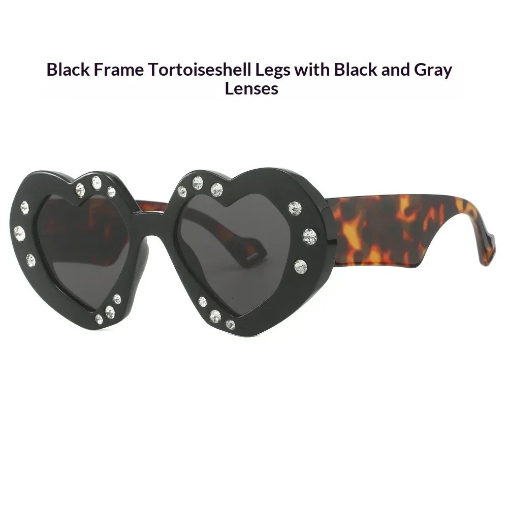 Diamond-Encrusted Heart-Shaped Sunglasses - Viexta