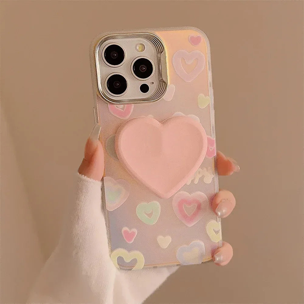 Laser Loving Heart Bracket Silicone iPhone Case - Viexta